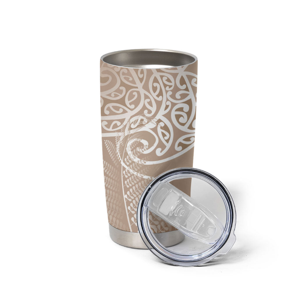 Aotearoa Maori Koru Curves Tumbler Cup Silver Ferns - Mocha