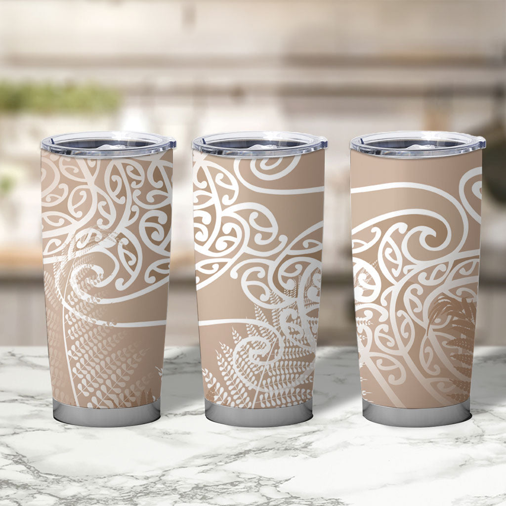 Aotearoa Maori Koru Curves Tumbler Cup Silver Ferns - Mocha