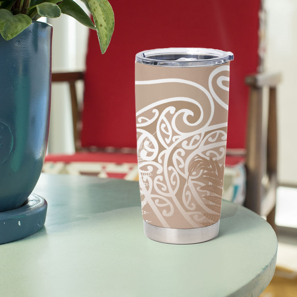Aotearoa Maori Koru Curves Tumbler Cup Silver Ferns - Mocha