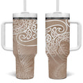 Aotearoa Maori Koru Curves Tumbler With Handle Silver Ferns - Mocha