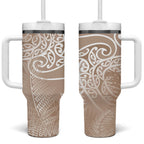 Aotearoa Maori Koru Curves Tumbler With Handle Silver Ferns - Mocha