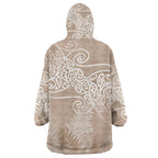 Aotearoa Maori Koru Curves Wearable Blanket Hoodie Silver Ferns - Mocha