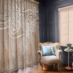 Aotearoa Maori Koru Curves Window Curtain Silver Ferns - Mocha