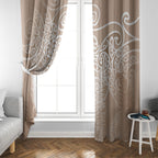 Aotearoa Maori Koru Curves Window Curtain Silver Ferns - Mocha