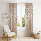Aotearoa Maori Koru Curves Window Curtain Silver Ferns - Mocha