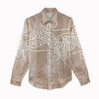 Aotearoa Maori Koru Curves Women Casual Shirt Silver Ferns - Mocha