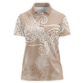 Aotearoa Maori Koru Curves Women Polo Shirt Silver Ferns - Mocha