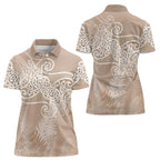 Aotearoa Maori Koru Curves Women Polo Shirt Silver Ferns - Mocha
