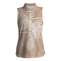 Aotearoa Maori Koru Curves Women Sleeveless Polo Shirt Silver Ferns - Mocha