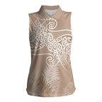 Aotearoa Maori Koru Curves Women Sleeveless Polo Shirt Silver Ferns - Mocha