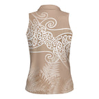 Aotearoa Maori Koru Curves Women Sleeveless Polo Shirt Silver Ferns - Mocha