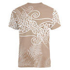 Aotearoa Maori Koru Curves Women V-Neck T-Shirt Silver Ferns - Mocha