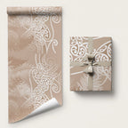 Aotearoa Maori Koru Curves Wrapping Paper Silver Ferns - Mocha