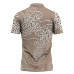 Aotearoa Maori Koru Curves Zipper Polo Shirt Silver Ferns - Mocha