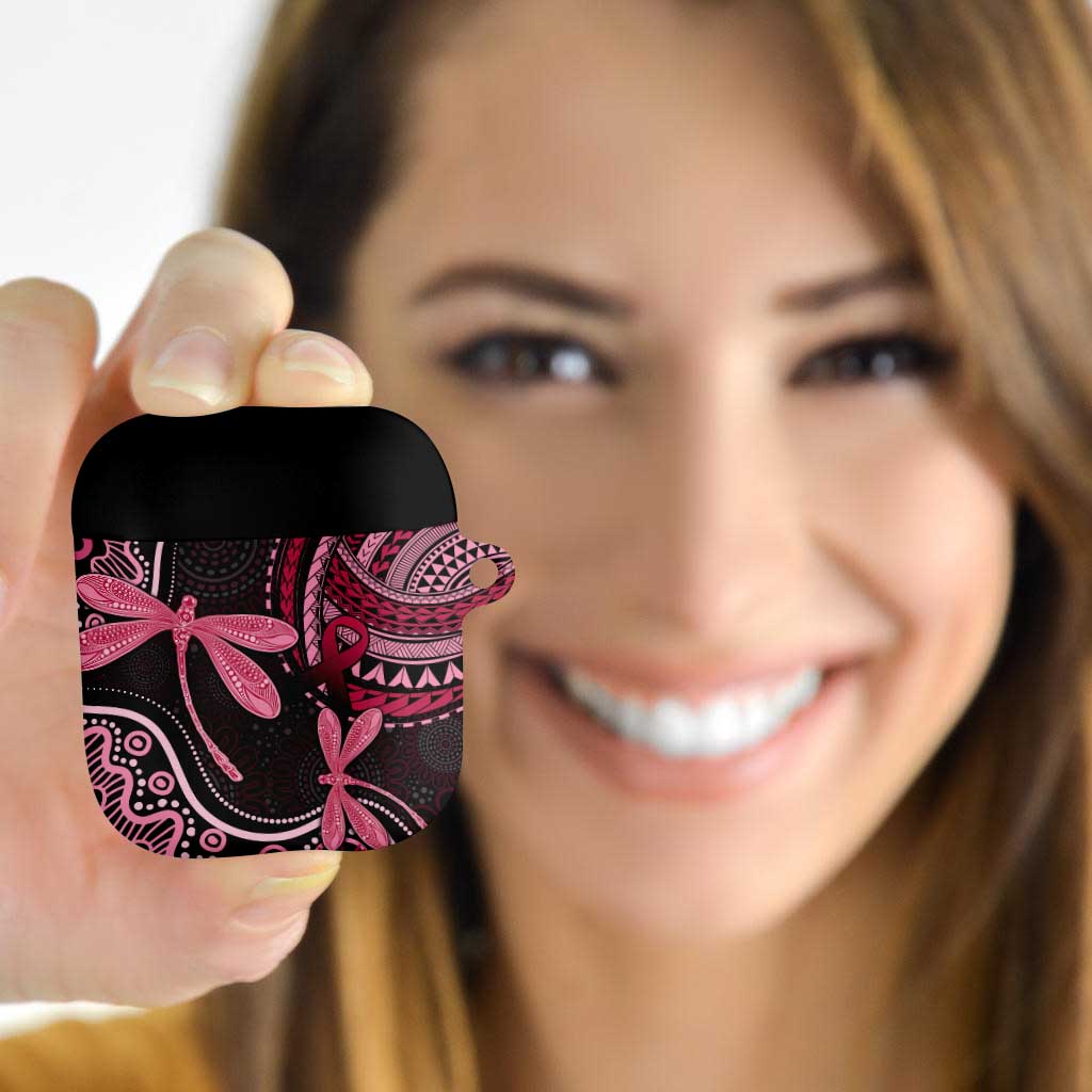 Australia Indigenous Mix Polynesian AirPods Case Pink Ribbon and Dragonflies - Aussie Hoodie