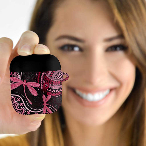 Australia Indigenous Mix Polynesian AirPods Case Pink Ribbon and Dragonflies - Aussie Hoodie