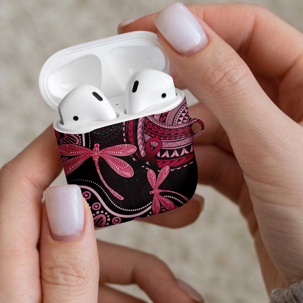 Australia Indigenous Mix Polynesian AirPods Case Pink Ribbon and Dragonflies - Aussie Hoodie