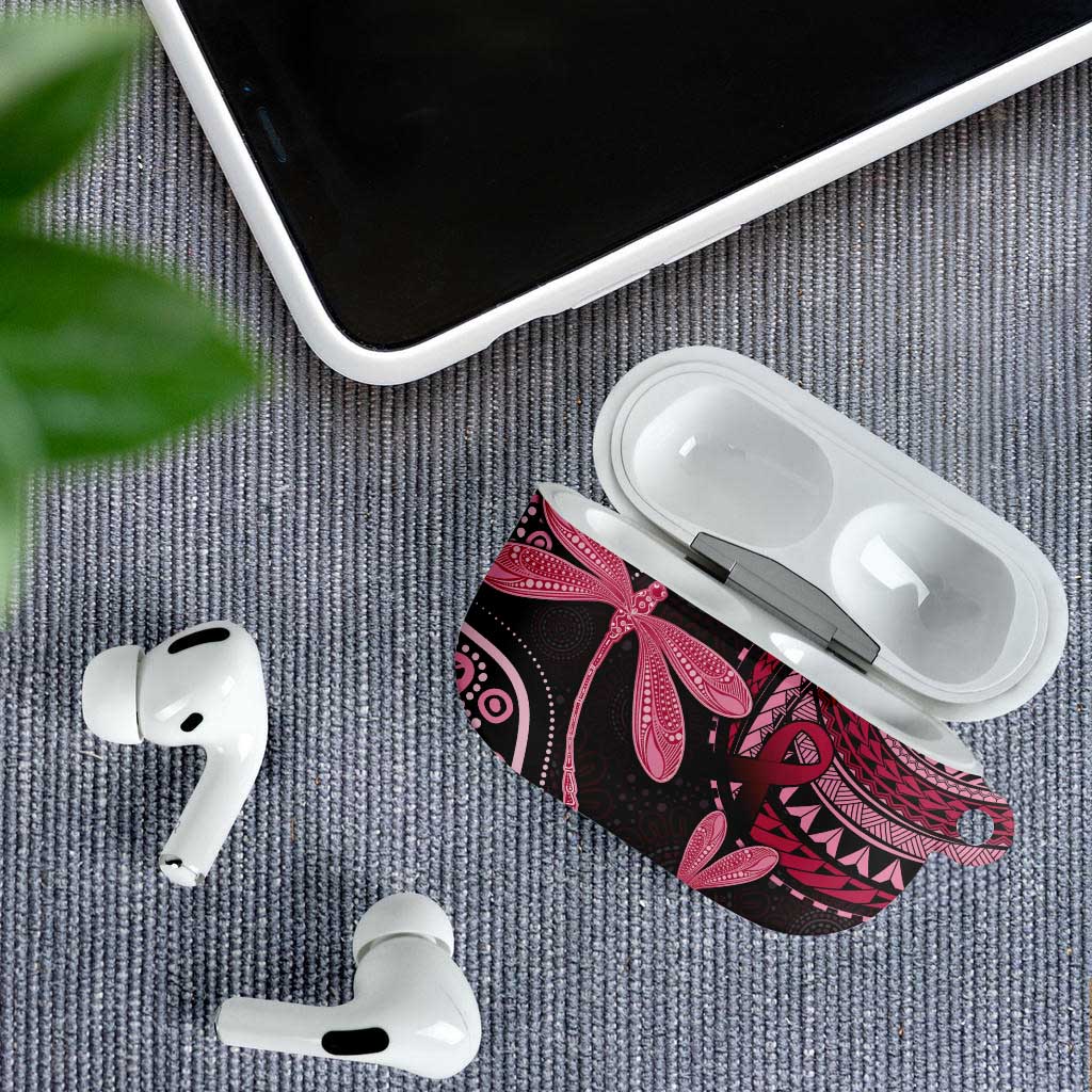 Australia Indigenous Mix Polynesian AirPods Case Pink Ribbon and Dragonflies - Aussie Hoodie