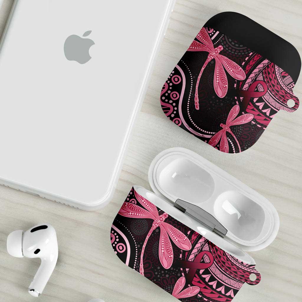 Australia Indigenous Mix Polynesian AirPods Case Pink Ribbon and Dragonflies - Aussie Hoodie