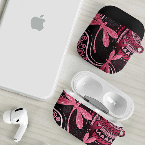 Australia Indigenous Mix Polynesian AirPods Case Pink Ribbon and Dragonflies - Aussie Hoodie