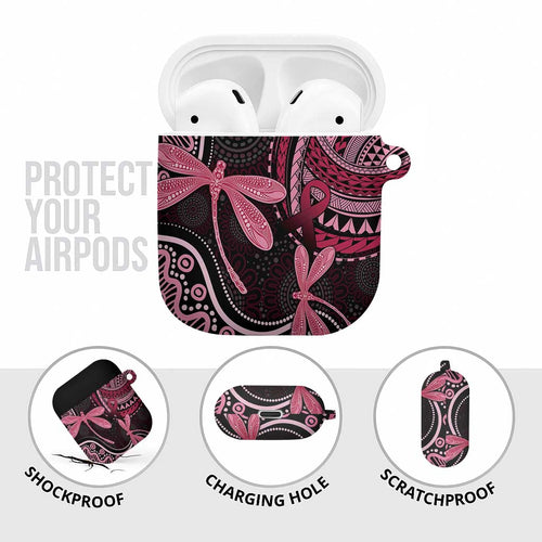 Australia Indigenous Mix Polynesian AirPods Case Pink Ribbon and Dragonflies - Aussie Hoodie