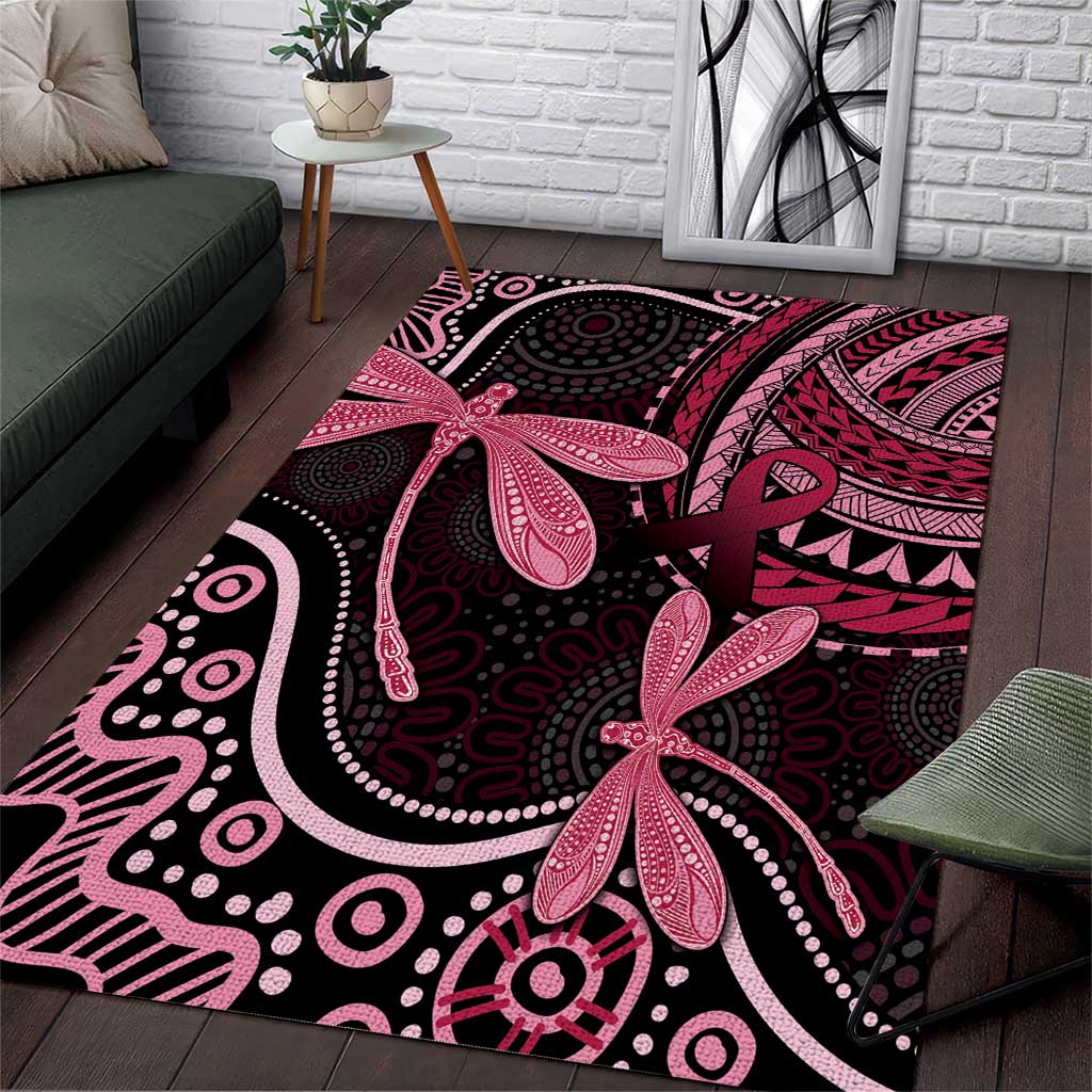 Australia Indigenous Mix Polynesian Area Rug Pink Ribbon and Dragonflies - Aussie Hoodie