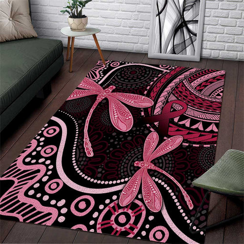 Australia Indigenous Mix Polynesian Area Rug Pink Ribbon and Dragonflies - Aussie Hoodie