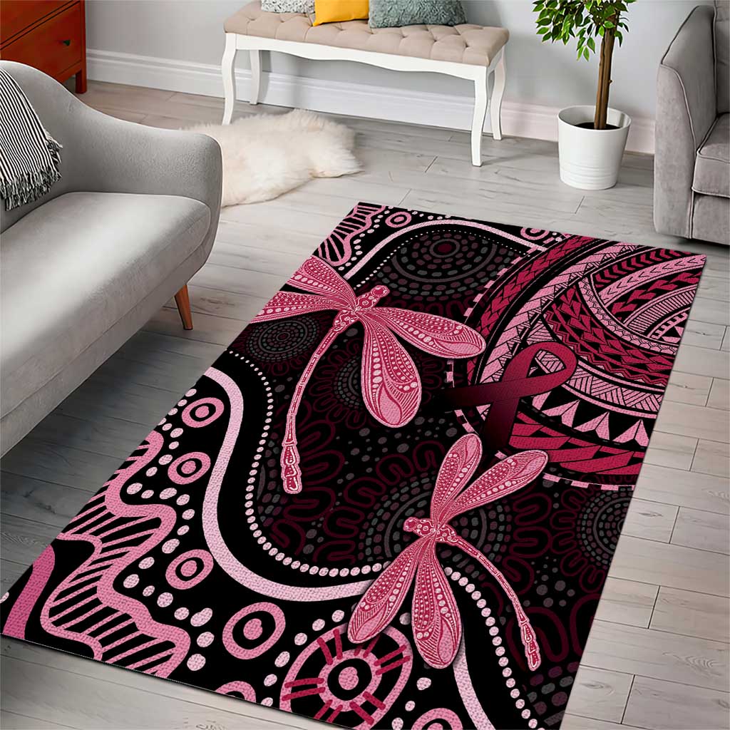 Australia Indigenous Mix Polynesian Area Rug Pink Ribbon and Dragonflies - Aussie Hoodie