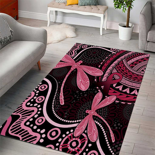 Australia Indigenous Mix Polynesian Area Rug Pink Ribbon and Dragonflies - Aussie Hoodie