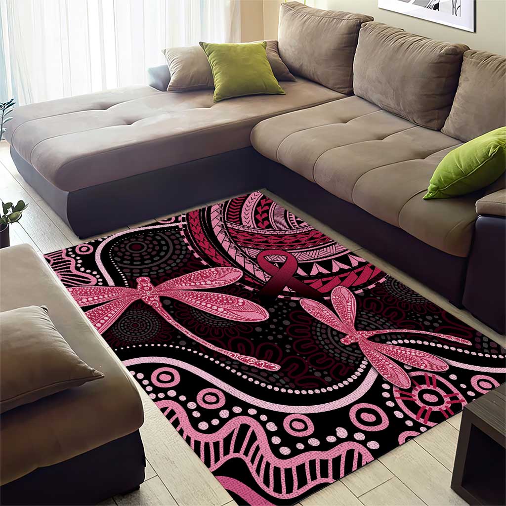 Australia Indigenous Mix Polynesian Area Rug Pink Ribbon and Dragonflies - Aussie Hoodie