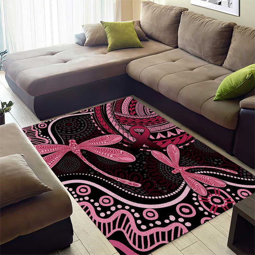 Australia Indigenous Mix Polynesian Area Rug Pink Ribbon and Dragonflies - Aussie Hoodie
