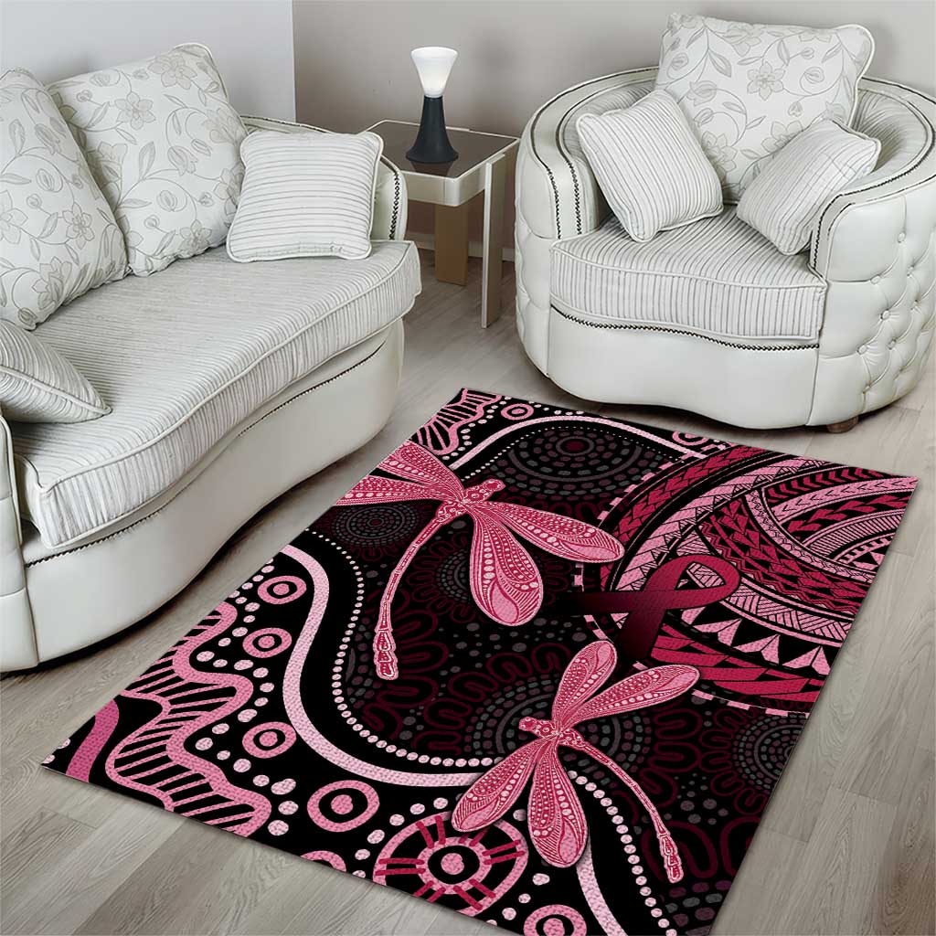 Australia Indigenous Mix Polynesian Area Rug Pink Ribbon and Dragonflies - Aussie Hoodie