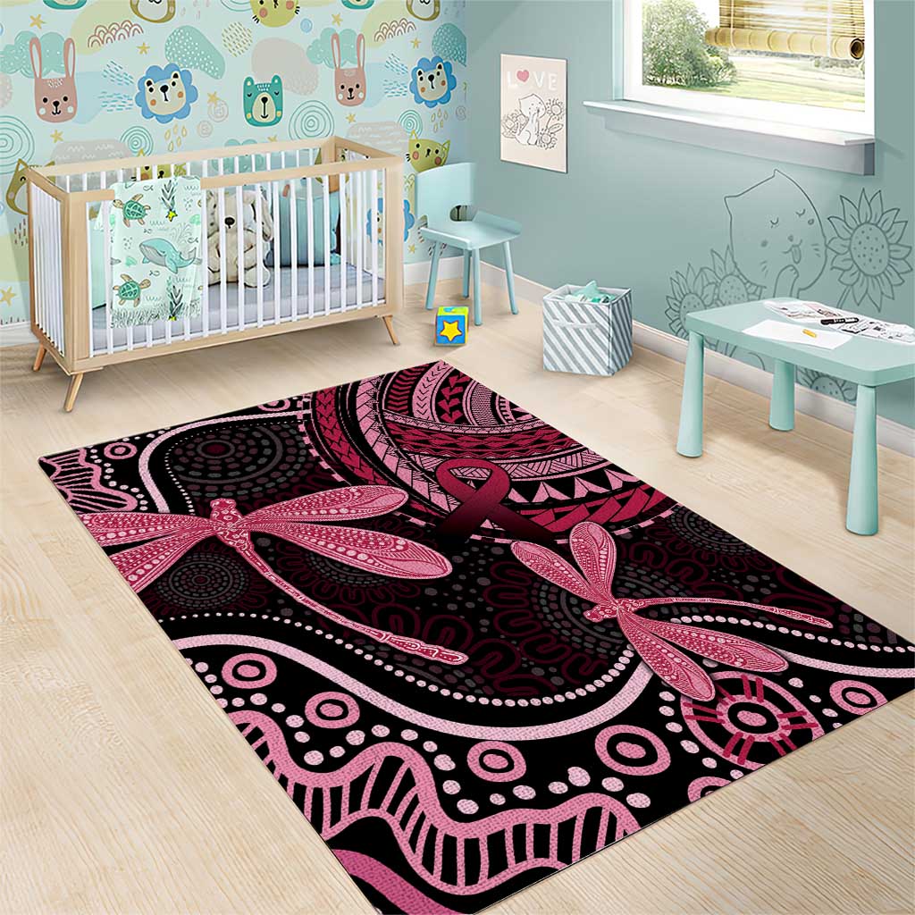 Australia Indigenous Mix Polynesian Area Rug Pink Ribbon and Dragonflies - Aussie Hoodie