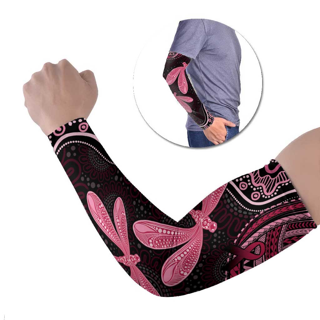 Australia Indigenous Mix Polynesian Arm Sleeves Pink Ribbon and Dragonflies - Aussie Hoodie