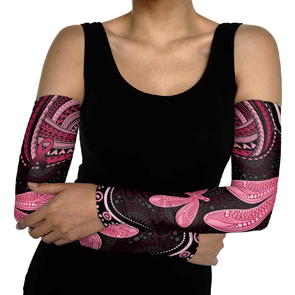 Australia Indigenous Mix Polynesian Arm Sleeves Pink Ribbon and Dragonflies - Aussie Hoodie