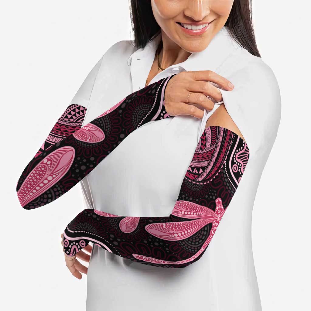 Australia Indigenous Mix Polynesian Arm Sleeves Pink Ribbon and Dragonflies - Aussie Hoodie