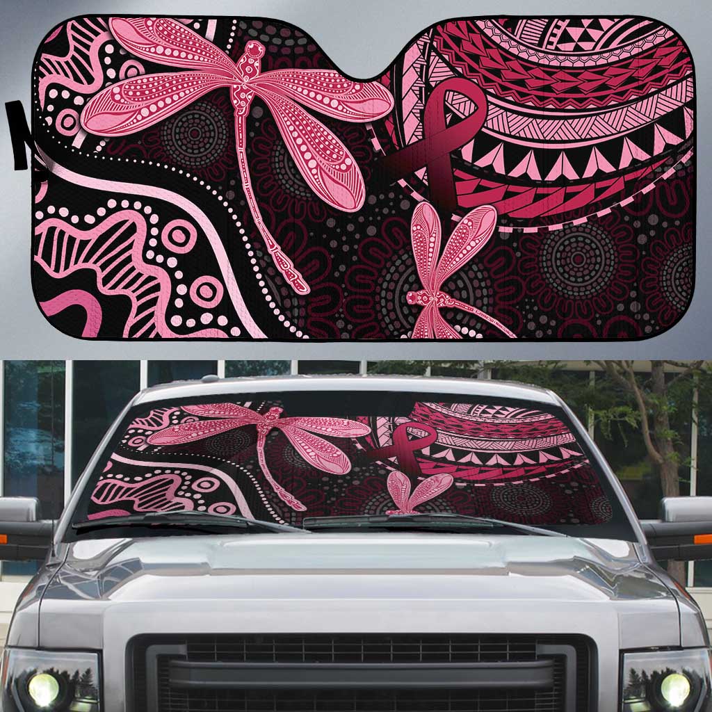 Australia Indigenous Mix Polynesian Auto Sun Shade Pink Ribbon and Dragonflies - Aussie Hoodie