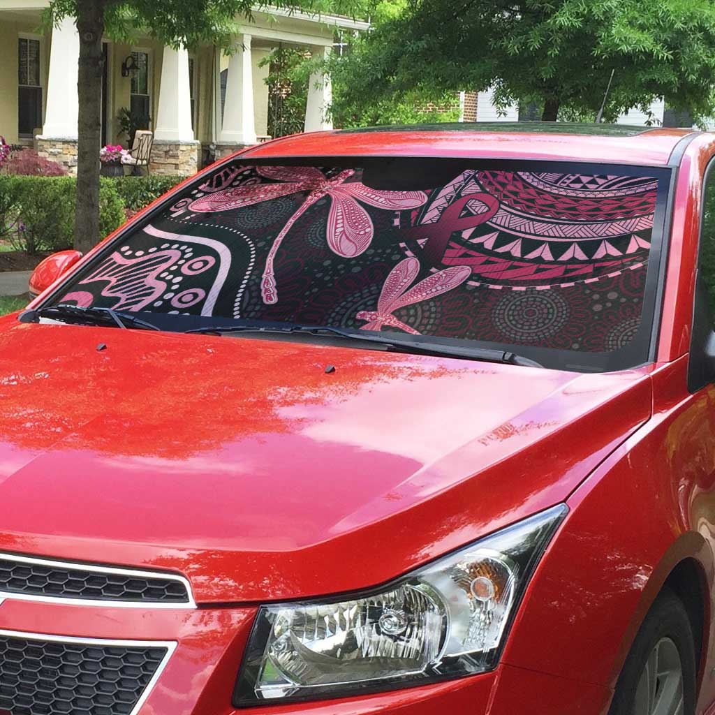 Australia Indigenous Mix Polynesian Auto Sun Shade Pink Ribbon and Dragonflies - Aussie Hoodie