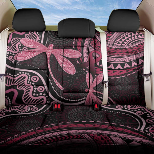 Australia Indigenous Mix Polynesian Back Car Seat Cover Pink Ribbon and Dragonflies - Aussie Hoodie