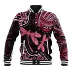 Australia Indigenous Mix Polynesian Baseball Jacket Pink Ribbon and Dragonflies - Aussie Hoodie