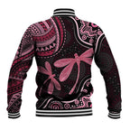 Australia Indigenous Mix Polynesian Baseball Jacket Pink Ribbon and Dragonflies - Aussie Hoodie