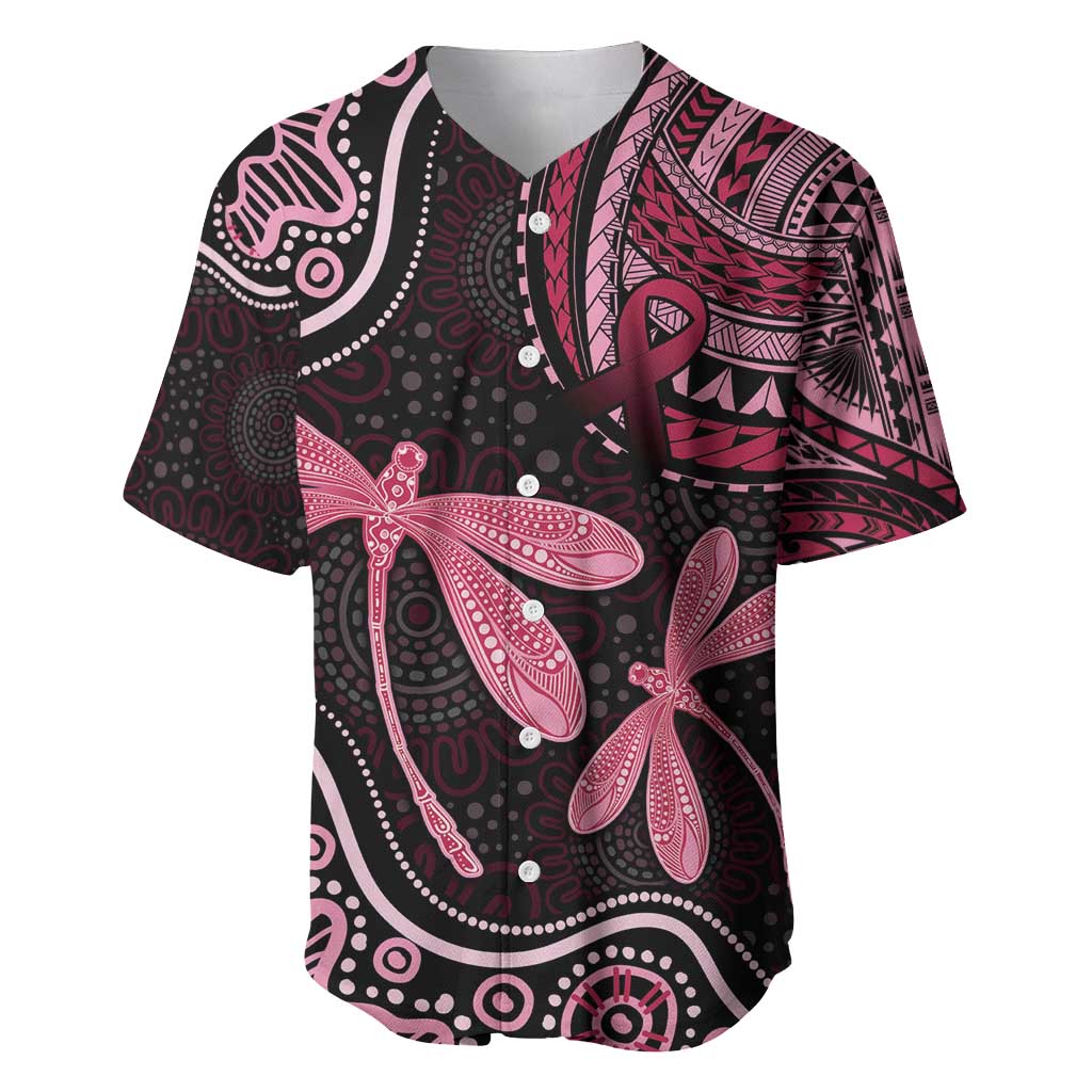 Australia Indigenous Mix Polynesian Baseball Jersey Pink Ribbon and Dragonflies - Aussie Hoodie