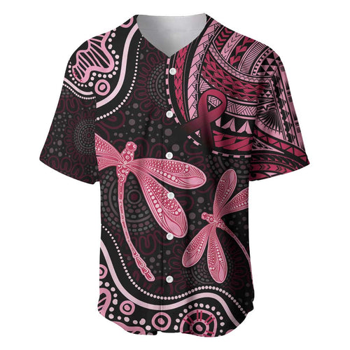 Australia Indigenous Mix Polynesian Baseball Jersey Pink Ribbon and Dragonflies - Aussie Hoodie