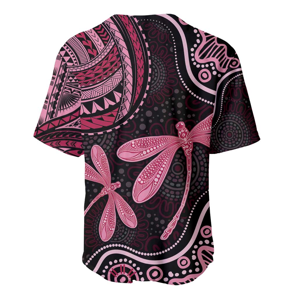 Australia Indigenous Mix Polynesian Baseball Jersey Pink Ribbon and Dragonflies - Aussie Hoodie