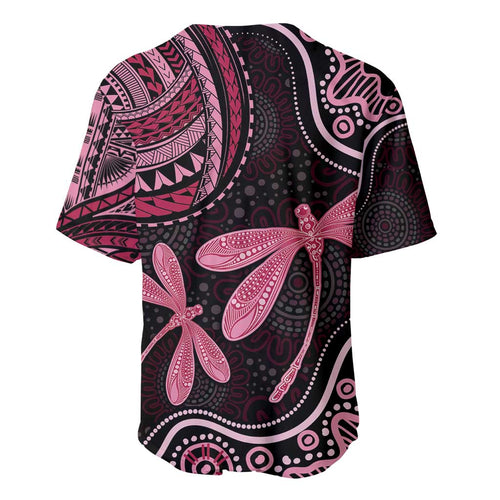 Australia Indigenous Mix Polynesian Baseball Jersey Pink Ribbon and Dragonflies - Aussie Hoodie