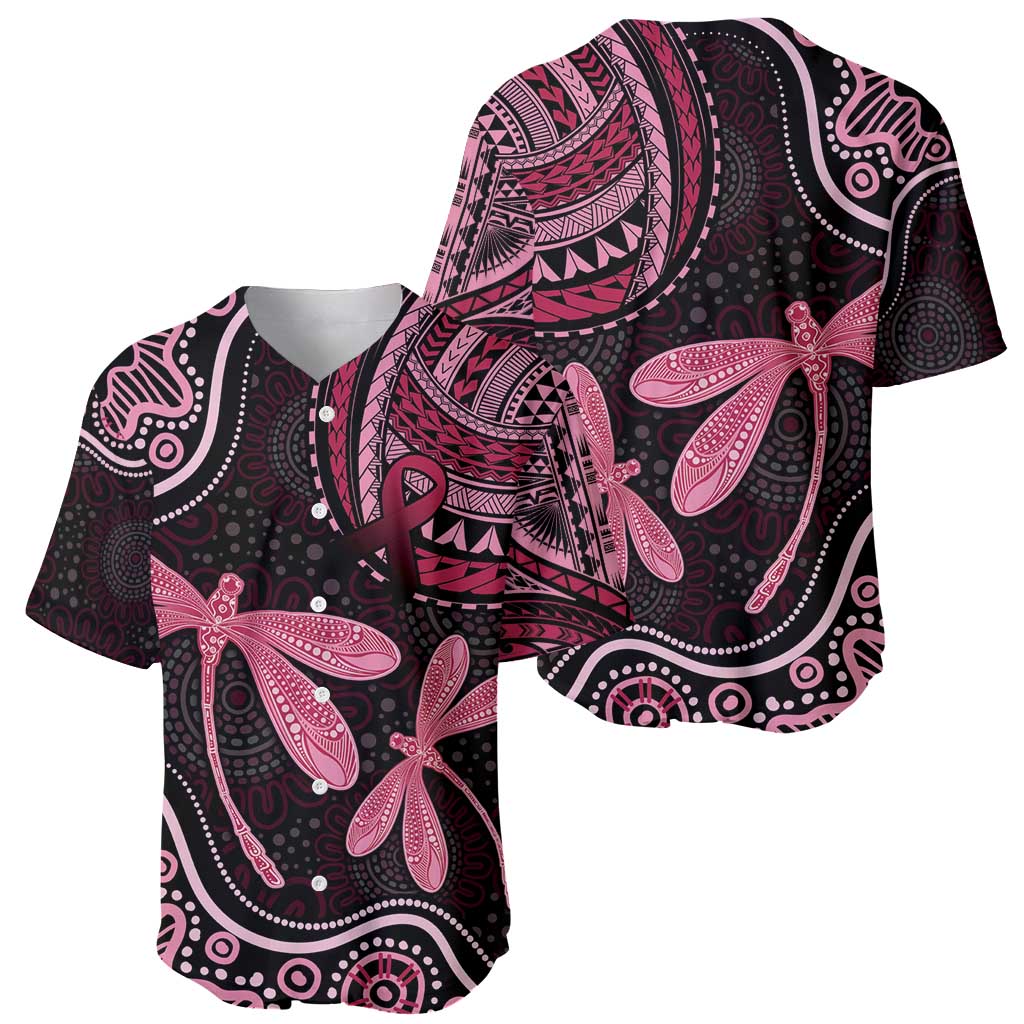 Australia Indigenous Mix Polynesian Baseball Jersey Pink Ribbon and Dragonflies - Aussie Hoodie