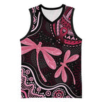 Australia Indigenous Mix Polynesian Basketball Jersey Pink Ribbon and Dragonflies - Aussie Hoodie