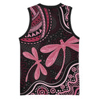 Australia Indigenous Mix Polynesian Basketball Jersey Pink Ribbon and Dragonflies - Aussie Hoodie