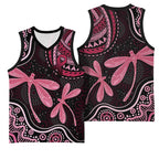 Australia Indigenous Mix Polynesian Basketball Jersey Pink Ribbon and Dragonflies - Aussie Hoodie