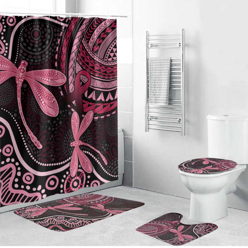 Australia Indigenous Mix Polynesian Bathroom Set Pink Ribbon and Dragonflies - Aussie Hoodie